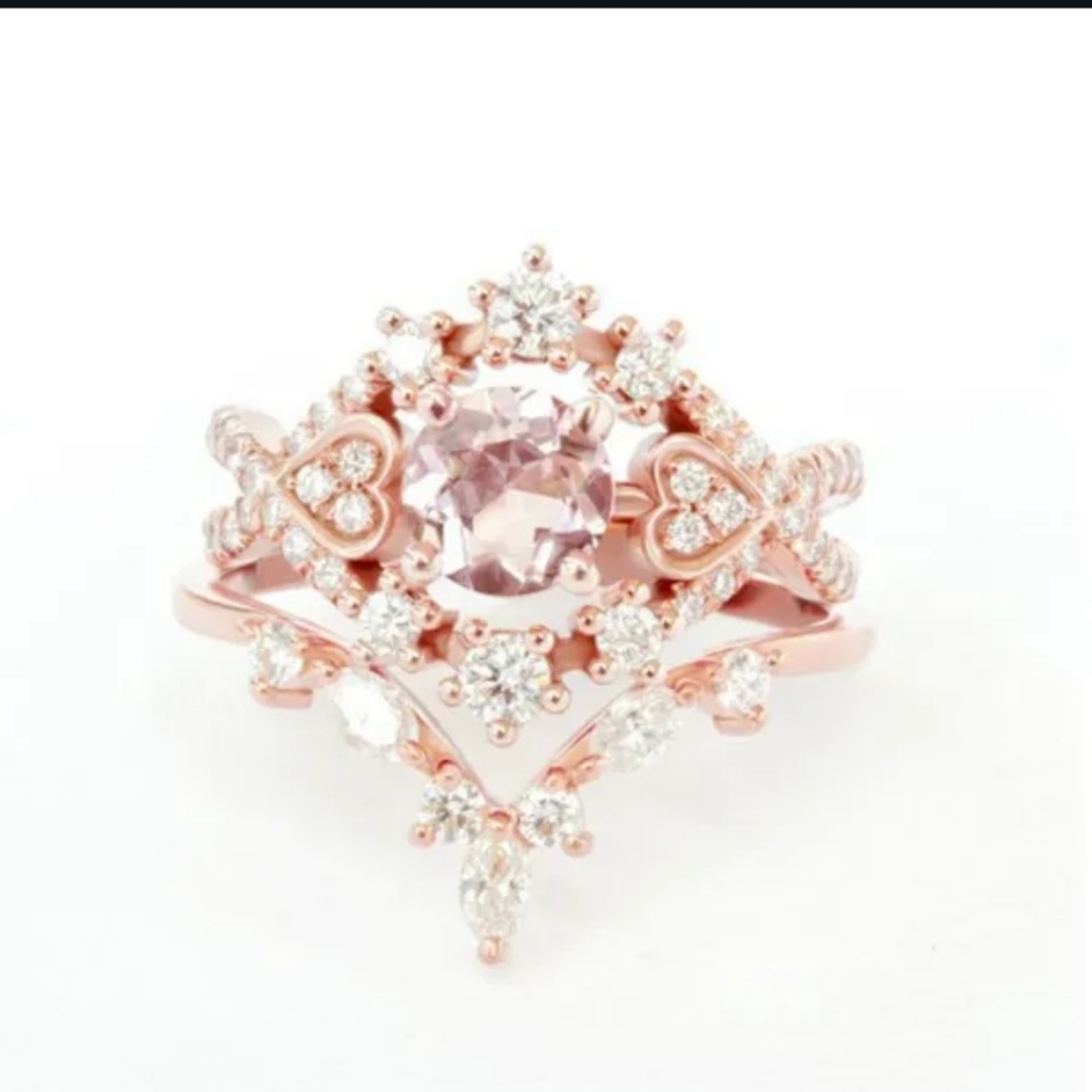 NEW ROSE GOLD TONE FAUX DIAMOND 3PC RING SET SZ 7